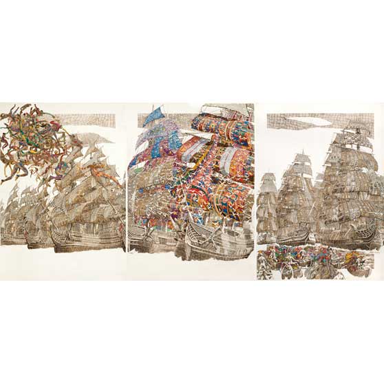 Julien Sinzogan, Land Ho! (3 panels) , 2010, JS097