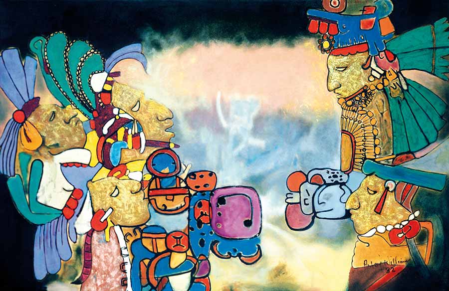 Aubrey Williams, Dawn &amp; Evening Star (Olmec Maya series), 1982. Oil on canvas, 132 x 208 cm. 