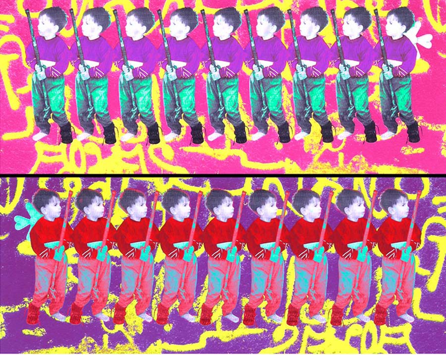 Laila Shawa, Children of War (purple), 2013, Lithograph, 50 x 90 cm. Edition of 6. 