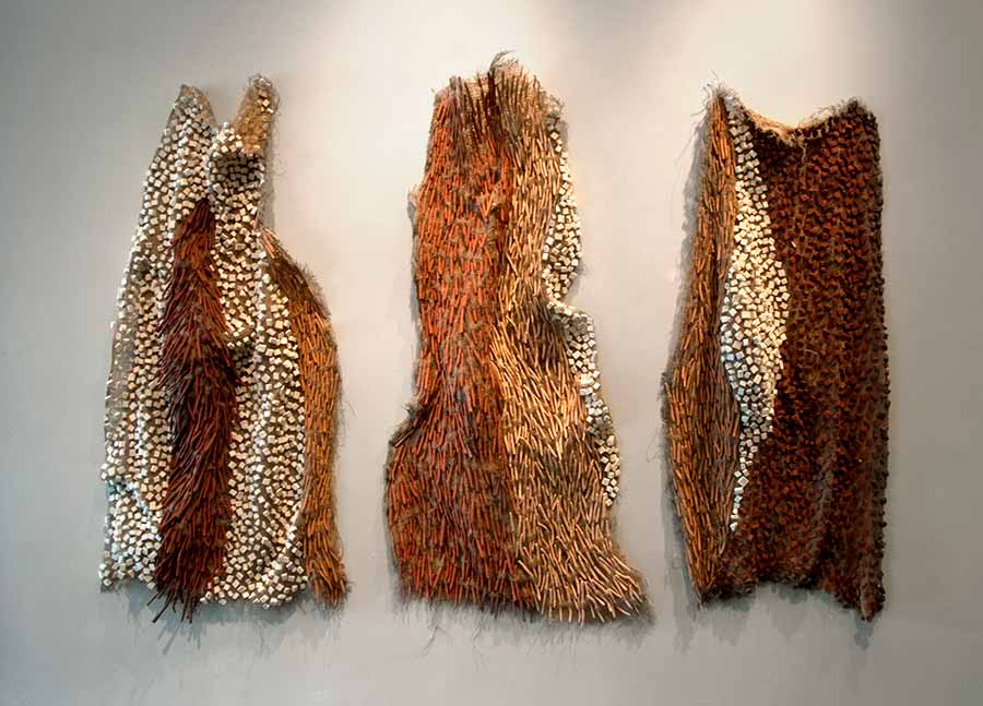 Nnenna Okore, Here and Now, 2017. Cheesecloth, jute string, dye and wire, 209 x 203 x 33 cm. 