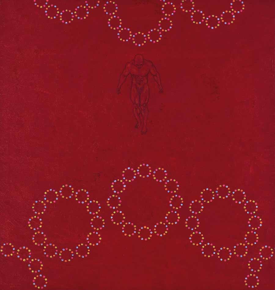 Owusu Ankomah, Microcron Begins No. 16, 2013. Acrylic on canvas, 180 x 280 cm. Photo © Joachim Fliegner.