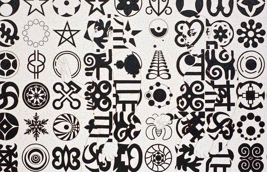 Owusu Ankomah, Microcron Begins No. 10, 2013. Acrylic on canvas 190 x 180 cm. Photo © Joachim Fliegner.