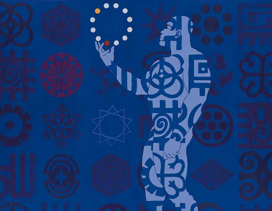 Owusu-Ankomah, Microcron - Kusum No.4, 2011. Acrylic on canvas, 135 x 175 cm. 