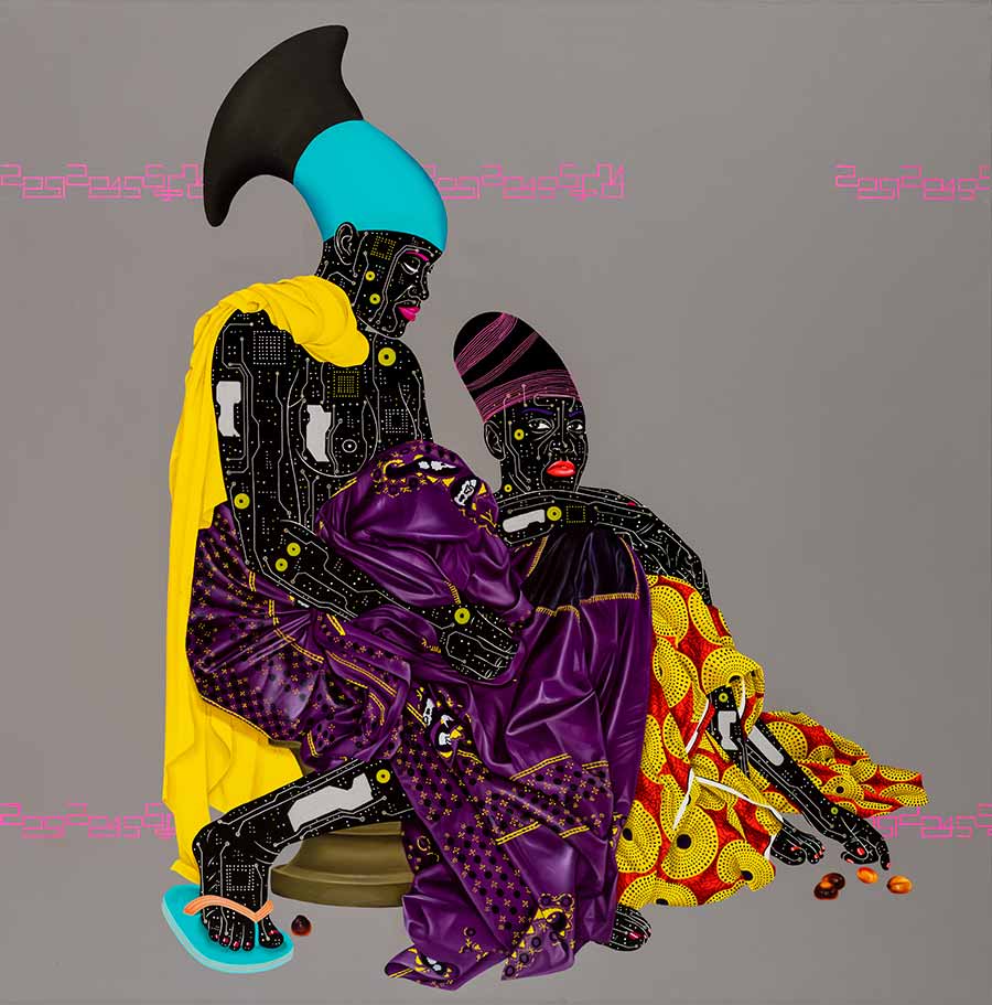 Eddy Kamuanga Illunga, Palm, 2016.Acrylic and oil on canvas, 150 x 150 cm. 