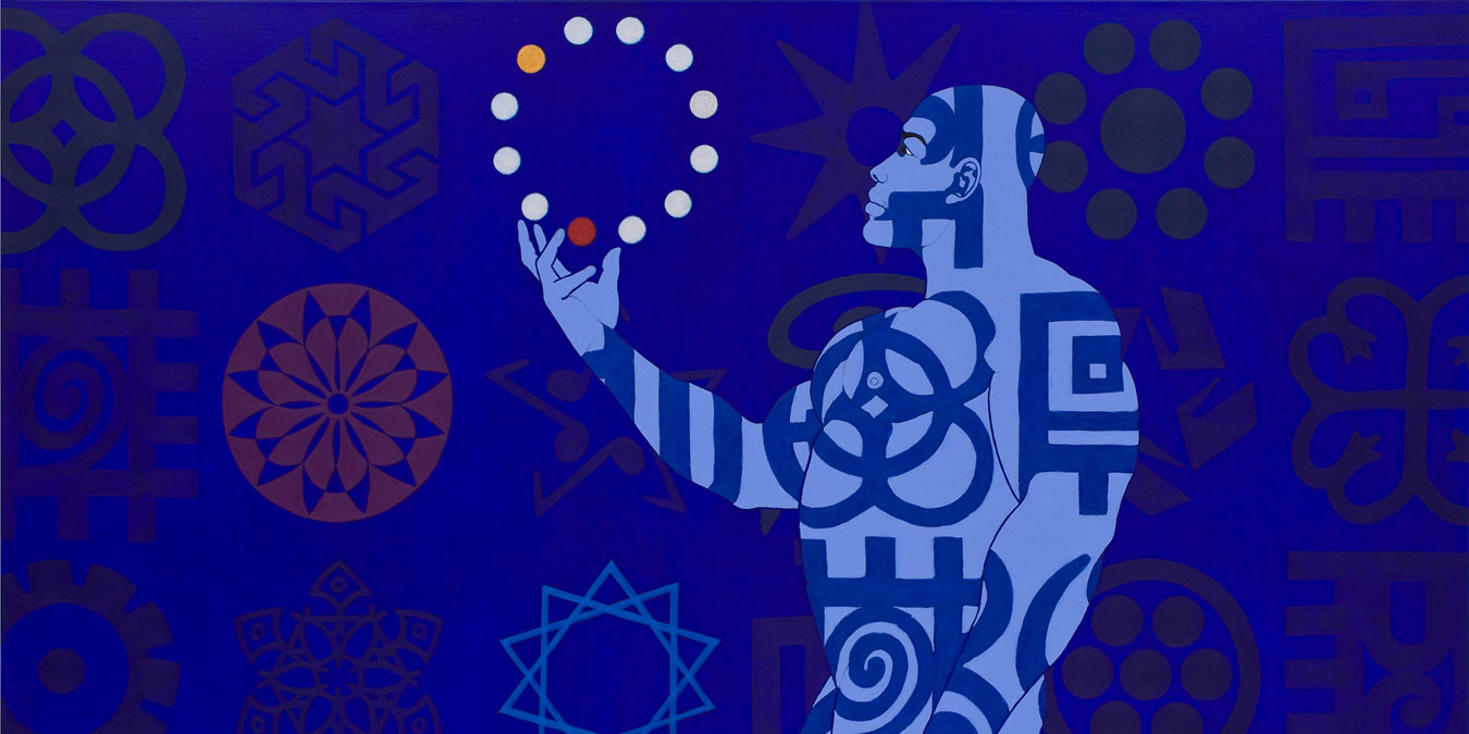 Owusu-Ankomah, Microcron - Kusum No.4, 2011. Acrylic on canvas, 135 X 175 cm.