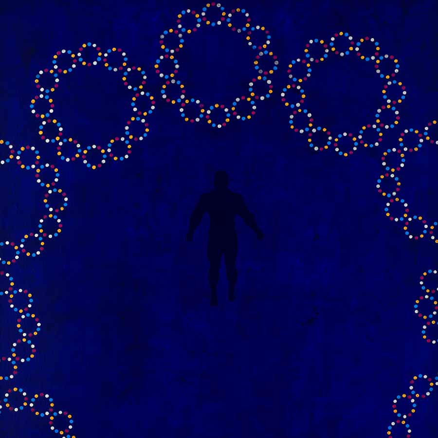 Owusu-Ankomah, Microcron Begins No.1, 2012. Acrylic on canvas, 140 x 139 cm.