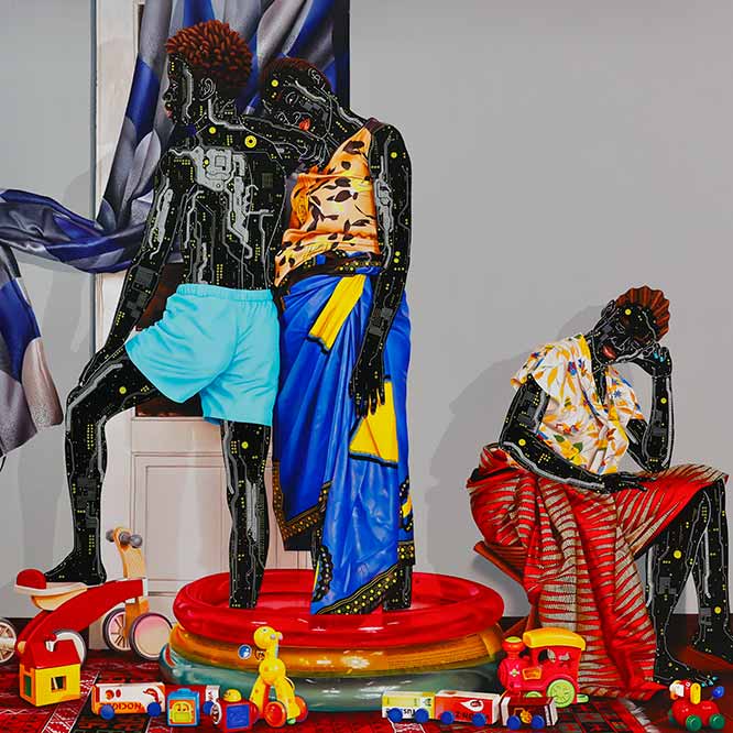Eddy Kamuanga Ilunga, Ces êtres à part (Those Other People) (detail), 2024. Oil and acrylic on canvas, 180 x 207 cm.