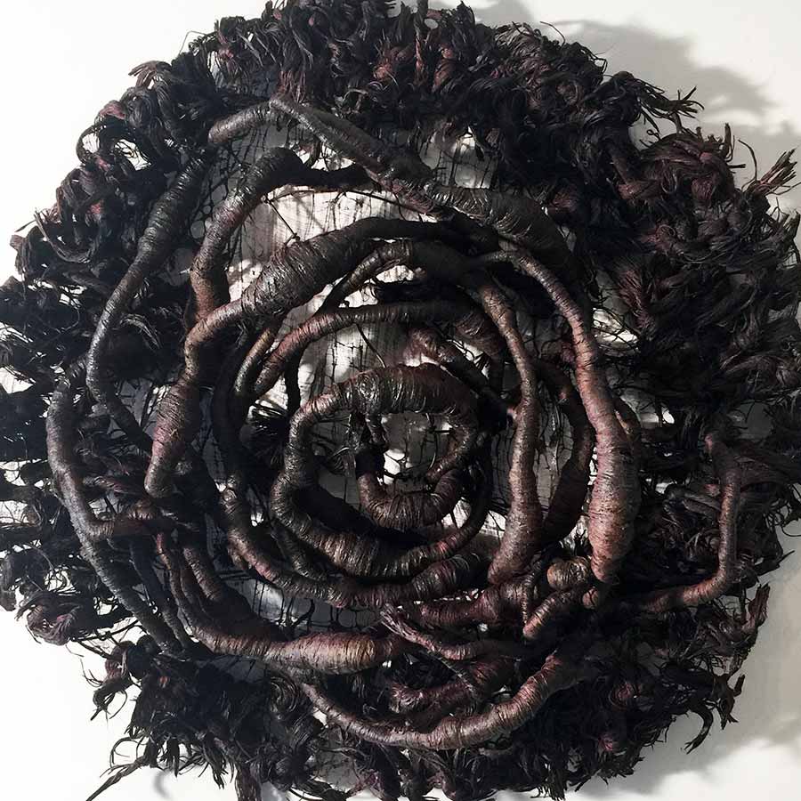 Nnenna Okore, Deeply Rooted (detail), 2017. Cheesecloth, jute strings, dye and wire, 92 x 92 x 23 cm.