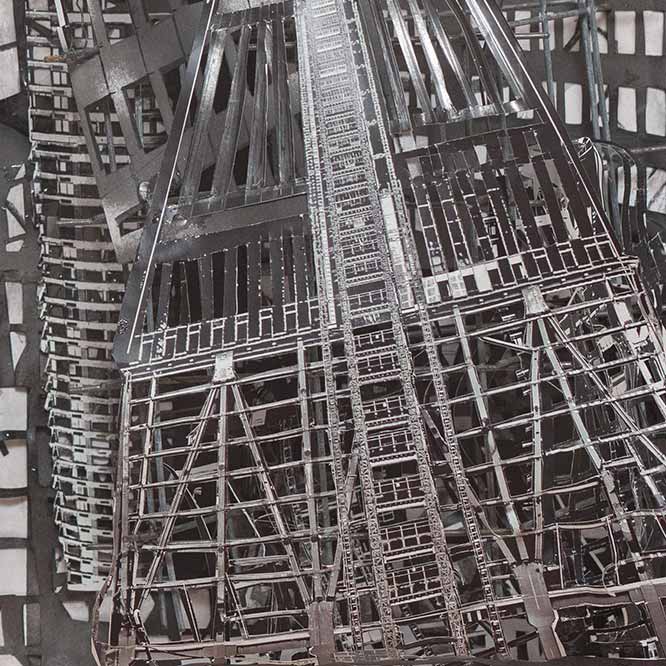 Susanne Kessler, Aggregations, 2010. Paper, thread, ink, acrylic on wood, perspex (Triptych), 37 x 74 x 16.5 cm.