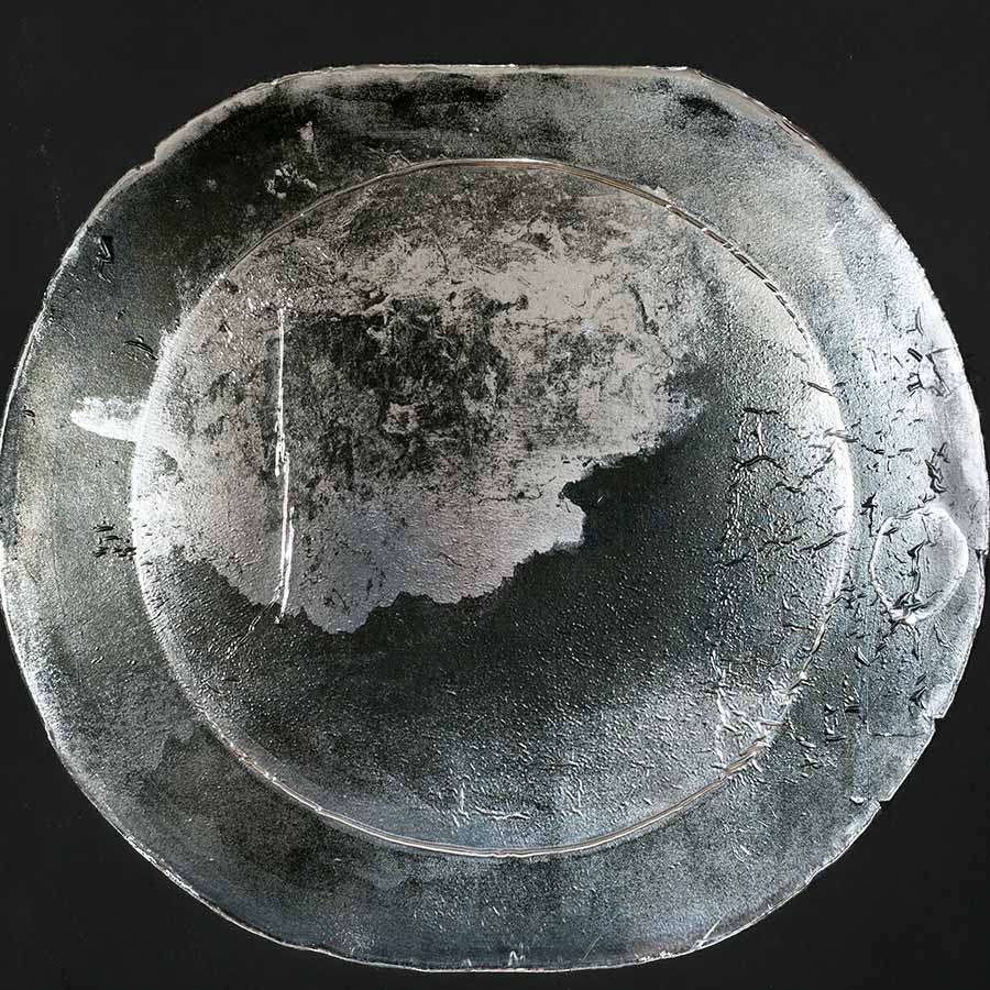 El Anatsui, Untitled (from the Circular Series - detail), ed. 1/3, 2016. Ink on Somerset 300gsm paper, with chine collé silver foil, 84.3 x 84.3 cm.