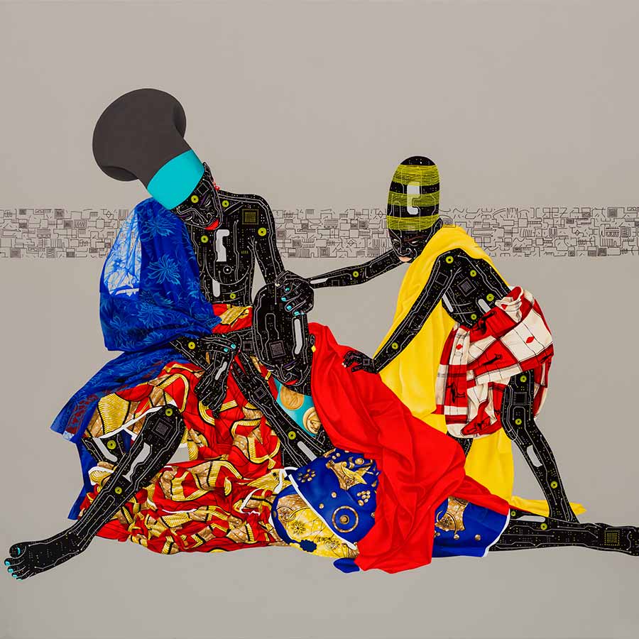 Eddy Kamuanga Ilunga, Oubliez le passé et vous perdez les deux yeux (detail), 2016. Acrylic and oil on canvas, 200 x 200 cm.