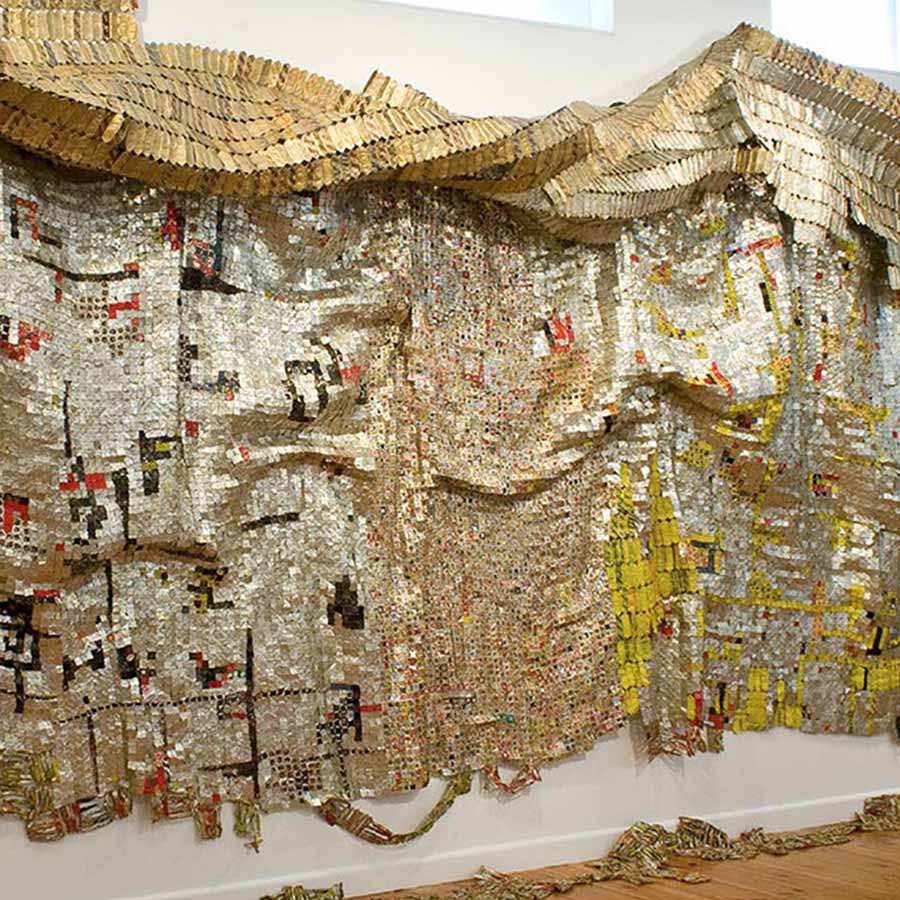 El Anatsui, Skylines, 2008. Aluminium and copper wire, 300 x 825 cm.