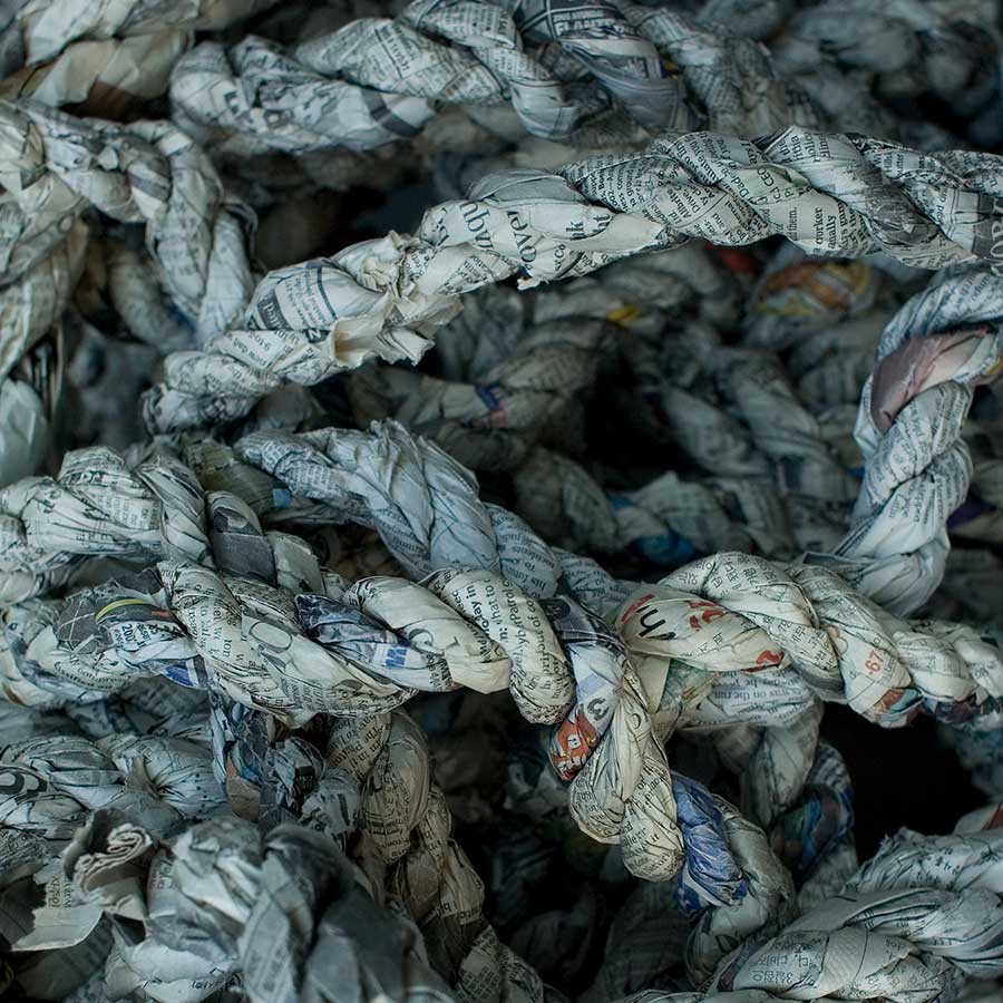 Nnenna Okore, Rope (detail), 2008. Newspaper, Dimensions variable.