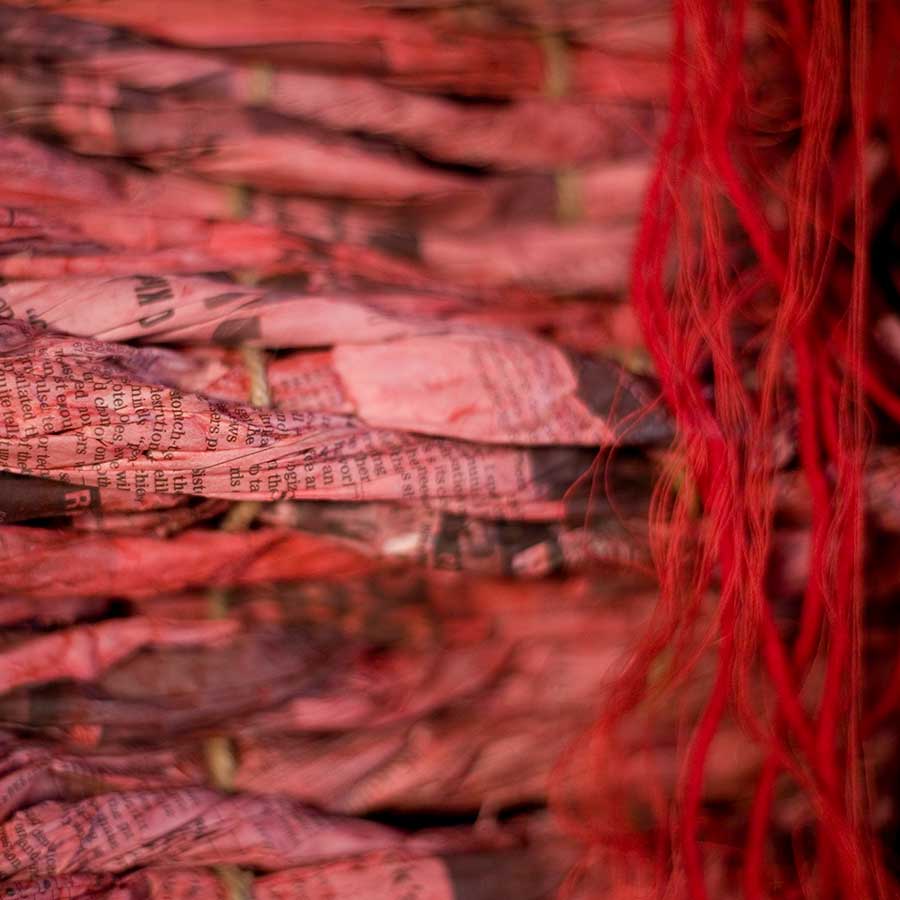 Nnenna Okore, Shield Me (detail), 2008. Newspaper, acrylic colour, starch, yarn and rope, 145 x 137 x 28 cm.